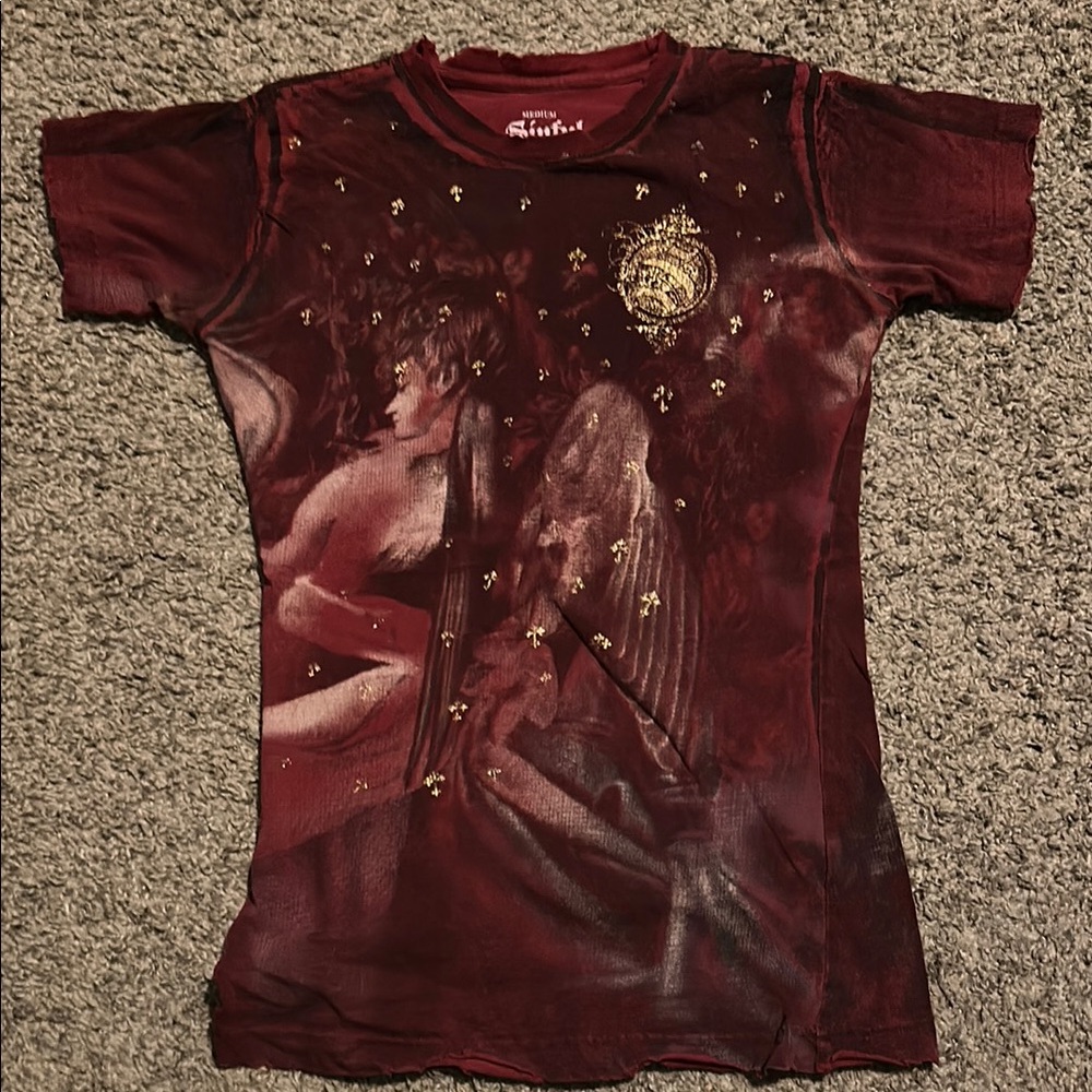 Sinful Burgundy Tee with Gold Accents